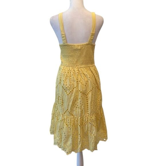 Japna szS bright yellow lined eyelet dress shorter in front elastic back EUC - Picture 3 of 12